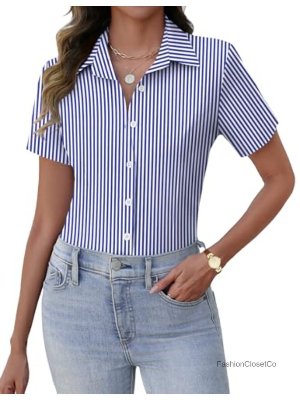 Women's Short Sleeve Button Down Shirt 100% Polyester Business Office Top